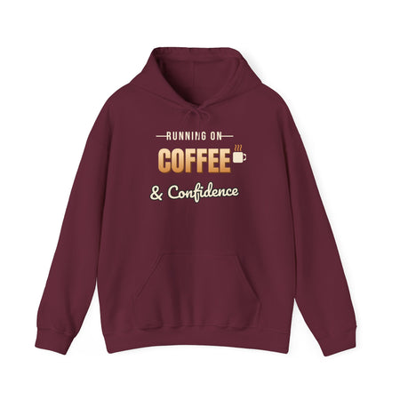 Running on Coffee & Confidence Funny Hoodie | Retro Graphic Hooded Sweatshirt | Sarcastic Gift