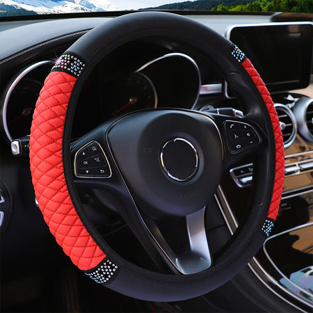 Leather Embroidered Three-dimensional Color Diamond-embedded Car Steering Wheel Cover Without Inner Ring