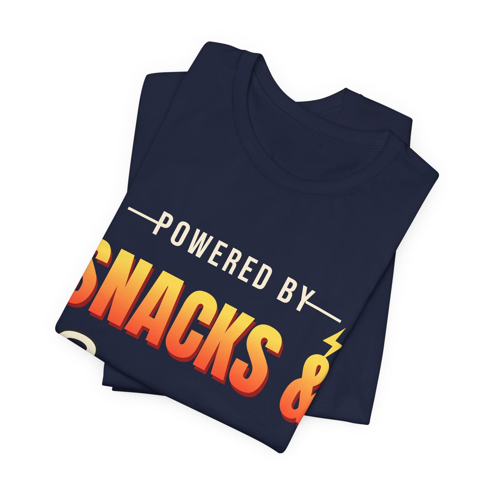 Powered by Snacks & Sarcasm Funny T-Shirt | Retro Graphic Tee | Sarcastic Gift