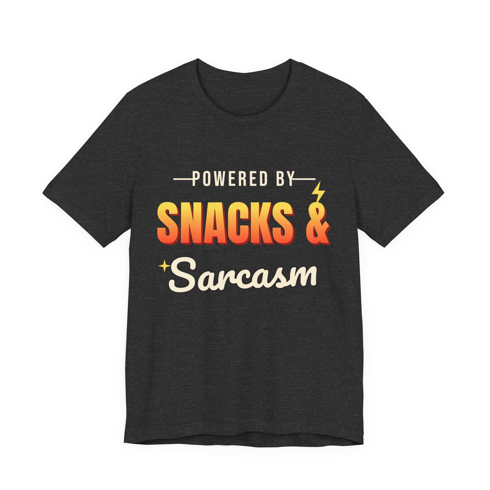 Powered by Snacks & Sarcasm Funny T-Shirt | Retro Graphic Tee | Sarcastic Gift