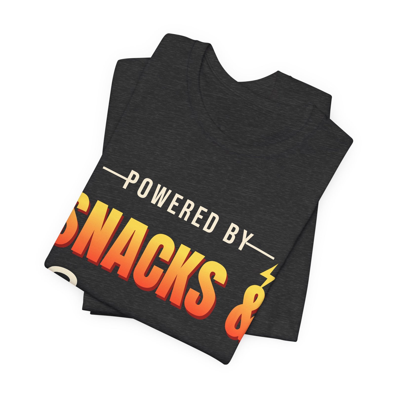 Powered by Snacks & Sarcasm Funny T-Shirt | Retro Graphic Tee | Sarcastic Gift