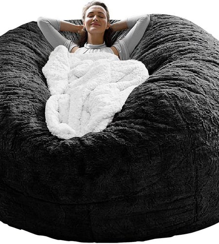 Bag Chair Coverit Was Only A Cover, Not A Full Bean Bag Chair Cushion,Big Round Soft Fluffy PV Velvet Sofa Bed Cover, Living Room Furniture,  Lazy Sofa Bed Cover,5ft Black