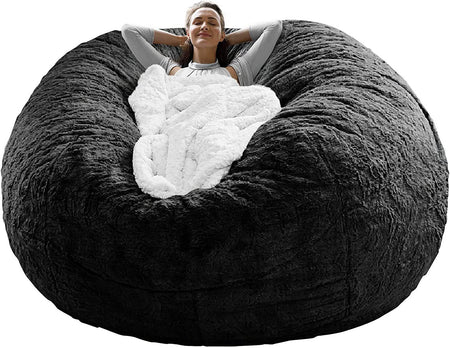 Round Velvet Bean Bag Chair Cover – 5ft, Black (Cover Only)