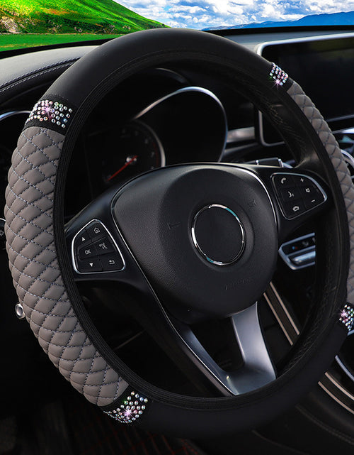 Load image into Gallery viewer, Leather Embroidered Three-dimensional Color Diamond-embedded Car Steering Wheel Cover Without Inner Ring
