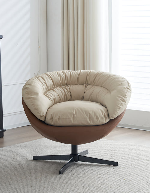 Load image into Gallery viewer, Swivel Barrel Accent Chair , Comfy Round Sofa Chair with Plump Seat, Detachable Cushion for Living Room, Two Tone ( Brown and Beige Gray )

