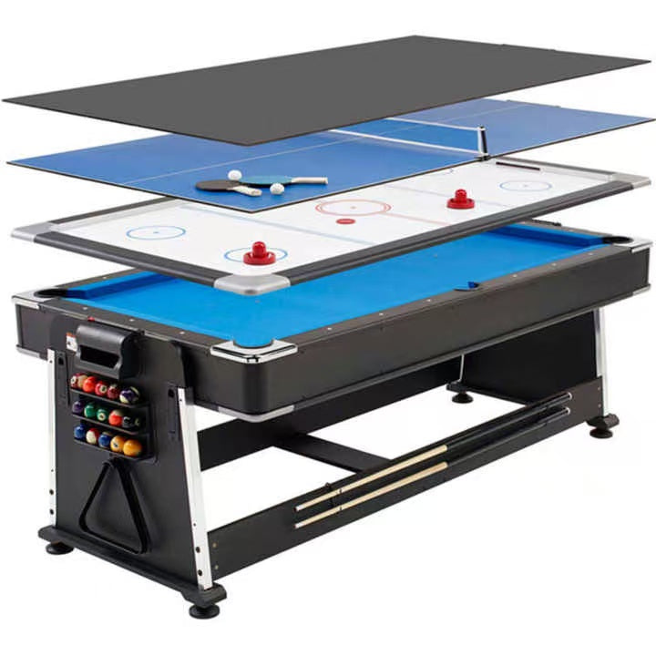 3-in-1 Convertible Pool Table, 7 Ft, Black, Indoor Outdoor Gaming Table with Air Hockey, Table Tennis, Billiards, Portable Design with No Wheels