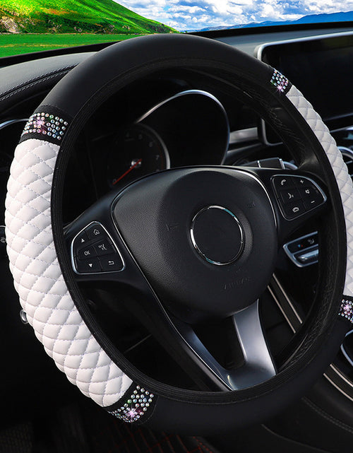 Load image into Gallery viewer, Leather Embroidered Three-dimensional Color Diamond-embedded Car Steering Wheel Cover Without Inner Ring
