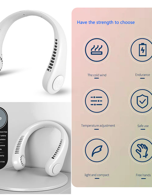 Load image into Gallery viewer, Hanging Neck Fan Portable Cooling Fan USB Leafless 360 Degree Neckband Fan 78 Surround Air Outlets 4000Mah Rechargeable
