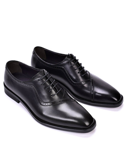 Spring And Autumn Men's Block Leather Shoes With British Pointed Toe
