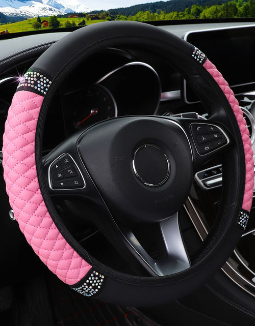 Load image into Gallery viewer, Leather Embroidered Three-dimensional Color Diamond-embedded Car Steering Wheel Cover Without Inner Ring
