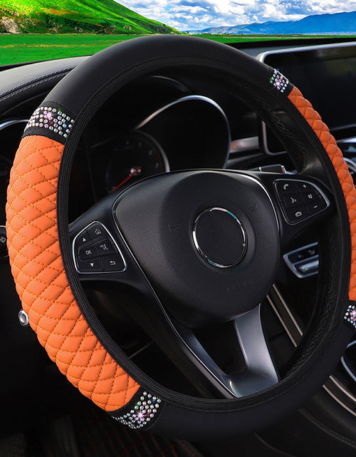 Load image into Gallery viewer, Leather Embroidered Three-dimensional Color Diamond-embedded Car Steering Wheel Cover Without Inner Ring
