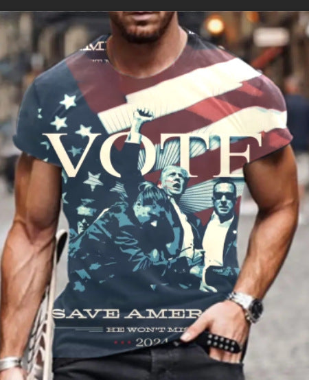 Load image into Gallery viewer, European And American Trump 3D Digital Printing Loose Round Neck Short Sleeve
