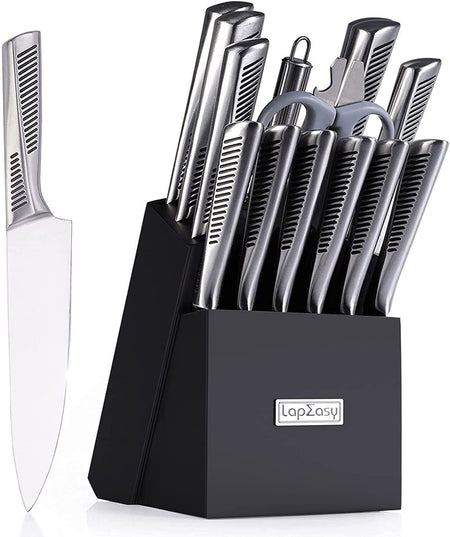 15-Piece Kitchen Knife Set with Block & Sharpener