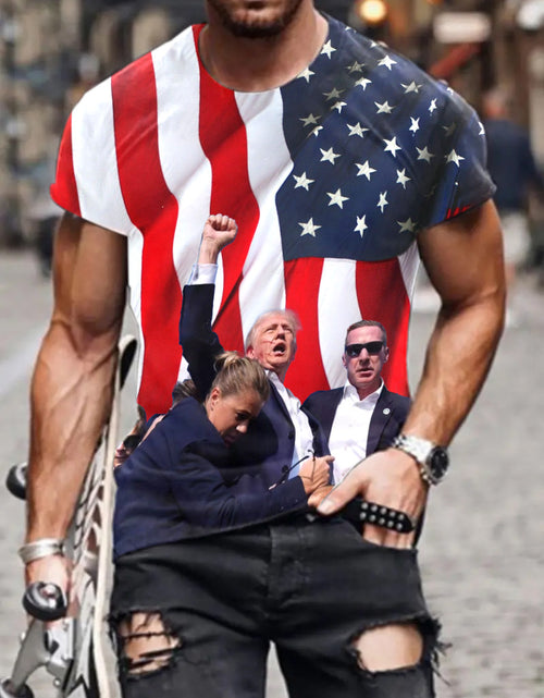 Load image into Gallery viewer, European And American Trump 3D Digital Printing Loose Round Neck Short Sleeve
