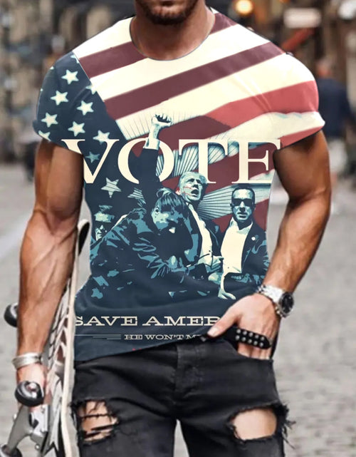 Load image into Gallery viewer, European And American Trump 3D Digital Printing Loose Round Neck Short Sleeve
