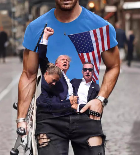 European And American Trump 3D Digital Printing Loose Round Neck Short Sleeve