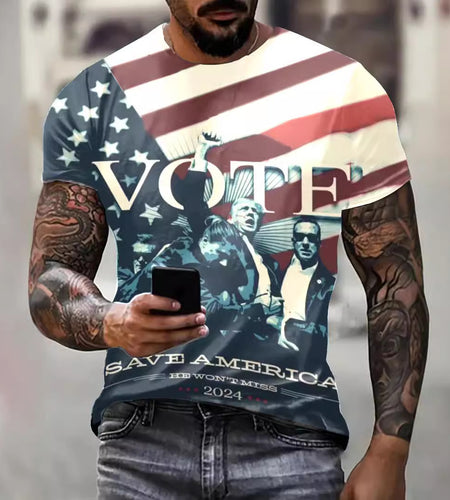 European And American Trump 3D Digital Printing Loose Round Neck Short Sleeve