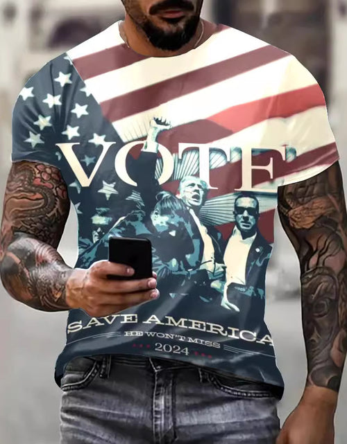 Load image into Gallery viewer, European And American Trump 3D Digital Printing Loose Round Neck Short Sleeve
