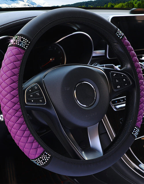 Load image into Gallery viewer, Leather Embroidered Three-dimensional Color Diamond-embedded Car Steering Wheel Cover Without Inner Ring
