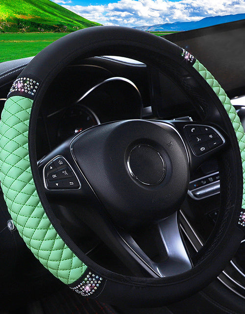 Load image into Gallery viewer, Leather Embroidered Three-dimensional Color Diamond-embedded Car Steering Wheel Cover Without Inner Ring
