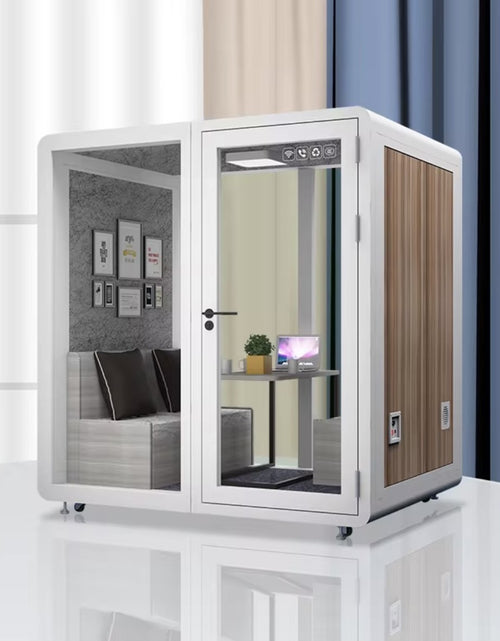 Load image into Gallery viewer, Sound Proof Mobile Office Pod Booth, Best for 4-6 People, Glass Door LED Lights, Includes Furniture &amp; Table. Best for Private Meeting, Office, Phone Call, Piano, Study, Sleep &amp; More (Large White)
