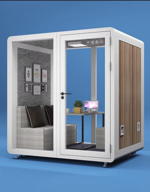 Load image into Gallery viewer, Sound Proof Mobile Office Pod Booth, Best for 4-6 People, Glass Door LED Lights, Includes Furniture &amp; Table. Best for Private Meeting, Office, Phone Call, Piano, Study, Sleep &amp; More (Large White)
