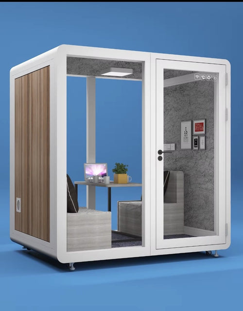Load image into Gallery viewer, Sound Proof Mobile Office Pod Booth, Best for 4-6 People, Glass Door LED Lights, Includes Furniture &amp; Table. Best for Private Meeting, Office, Phone Call, Piano, Study, Sleep &amp; More (Large White)
