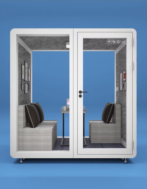 Load image into Gallery viewer, Sound Proof Mobile Office Pod Booth, Best for 4-6 People, Glass Door LED Lights, Includes Furniture &amp; Table. Best for Private Meeting, Office, Phone Call, Piano, Study, Sleep &amp; More (Large White)
