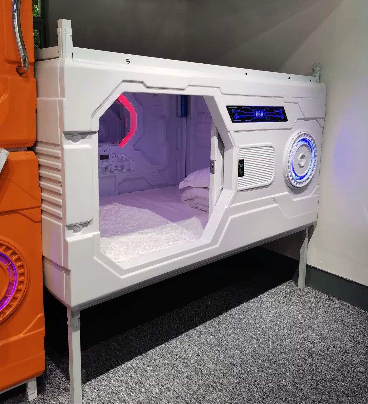 Sleeping Pod Capsule Bed with Digital Display, Sound Proof Design,Includes Matress (White), Indoor Use