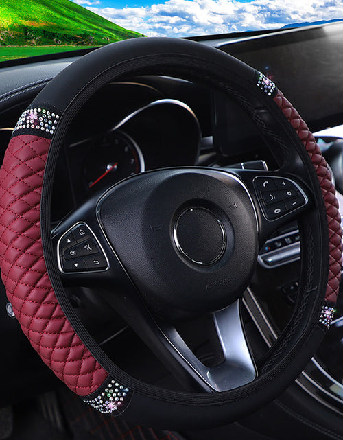 Load image into Gallery viewer, Leather Embroidered Three-dimensional Color Diamond-embedded Car Steering Wheel Cover Without Inner Ring
