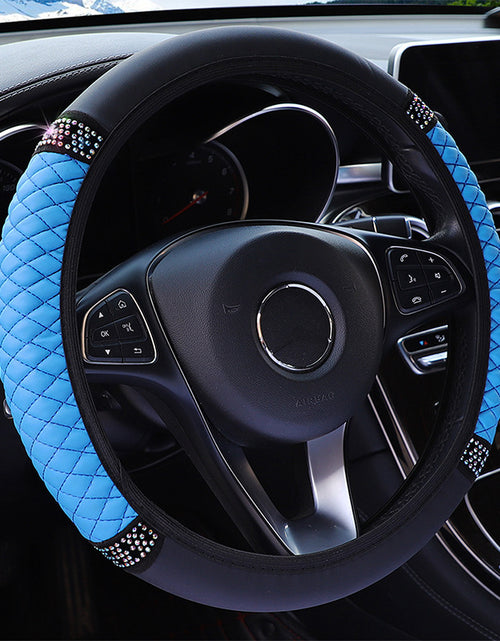 Load image into Gallery viewer, Leather Embroidered Three-dimensional Color Diamond-embedded Car Steering Wheel Cover Without Inner Ring

