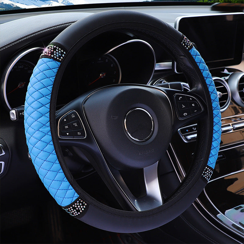 Leather Embroidered Three-dimensional Color Diamond-embedded Car Steering Wheel Cover Without Inner Ring