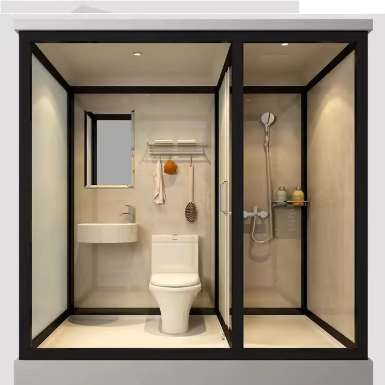 Prefab Bathroom Pod, Shower Room with Toilet, Sink, LED Light, Easy Install