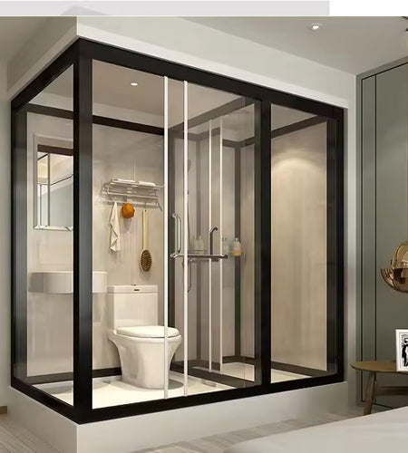 Prefab Bathroom Pod, Shower Room with Toilet, Sink, LED Light, Easy Install