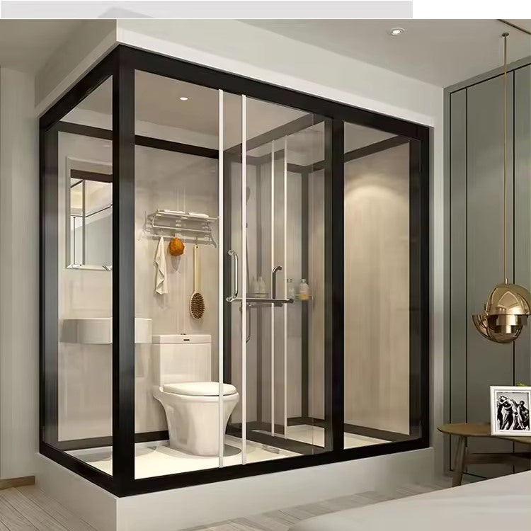 Prefab Bathroom Pod, Shower Room with Toilet, Sink, LED Light, Easy Install