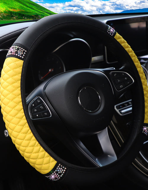 Load image into Gallery viewer, Leather Embroidered Three-dimensional Color Diamond-embedded Car Steering Wheel Cover Without Inner Ring
