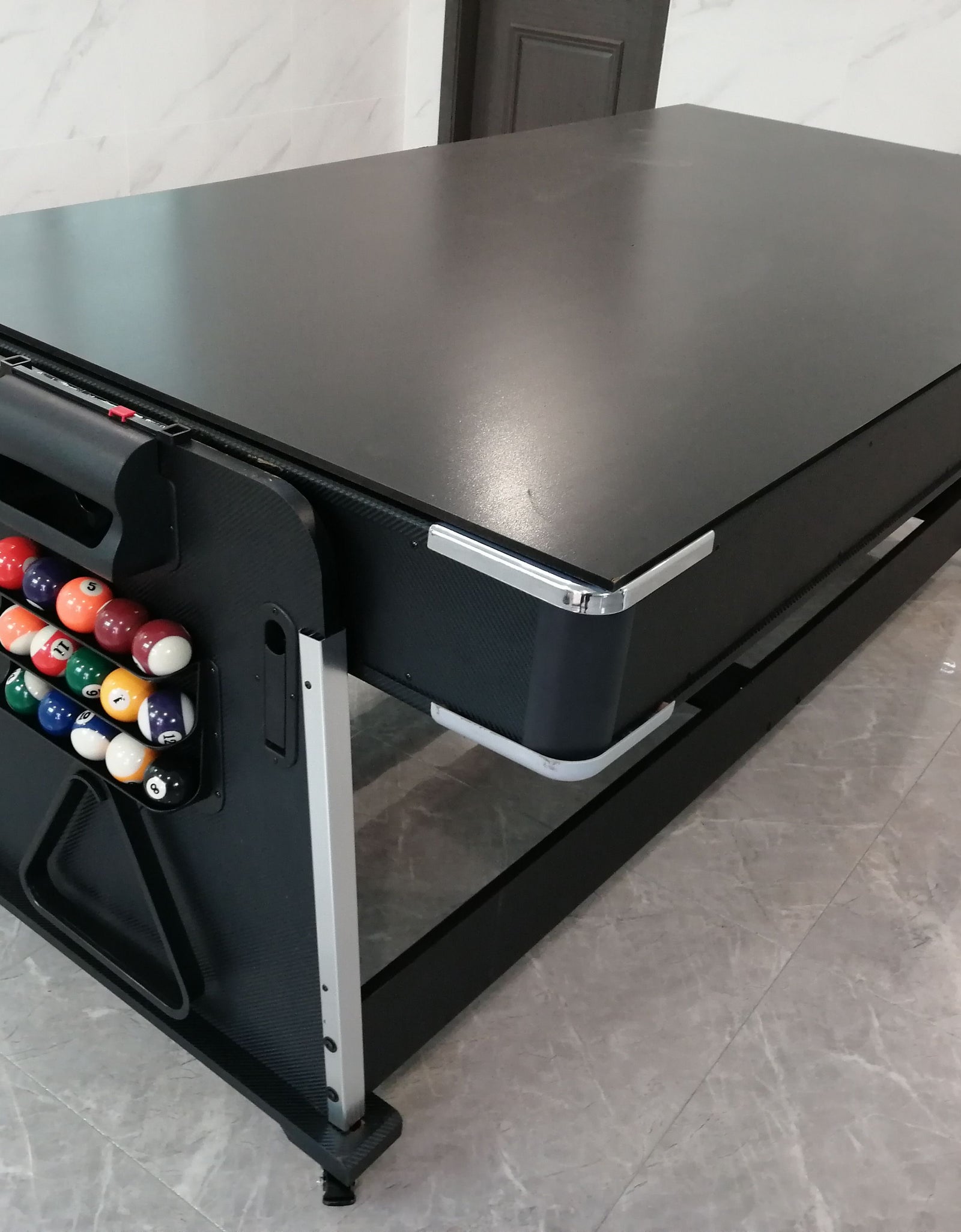 3-in-1 Convertible Pool Table, 7 Ft, Black, Indoor Outdoor Gaming Table with Air Hockey, Table Tennis, Billiards, Portable Design with No Wheels