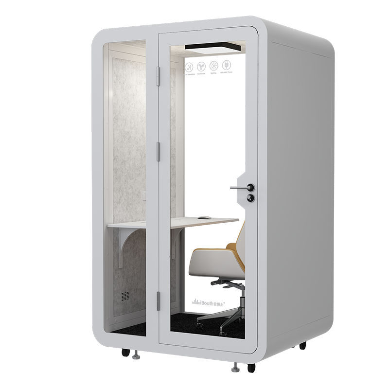 Mobile Office Pod Booth, Sound Proof, Steel Frame, Sound-Absorbing Materials, Tempered Glass, LED Light, Fans, USB Ports, Desk, 110V-250V Power.