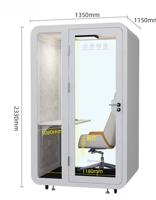Load image into Gallery viewer, Mobile Office Pod Booth, Sound Proof, Steel Frame, Sound-Absorbing Materials, Tempered Glass, LED Light, Fans, USB Ports, Desk, 110V-250V Power.
