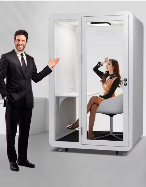 Load image into Gallery viewer, Mobile Office Pod Booth, Sound Proof, Steel Frame, Sound-Absorbing Materials, Tempered Glass, LED Light, Fans, USB Ports, Desk, 110V-250V Power.
