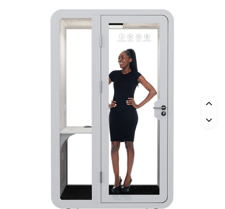 Mobile Office Pod Booth, Sound Proof, Steel Frame, Sound-Absorbing Materials, Tempered Glass, LED Light, Fans, USB Ports, Desk, 110V-250V Power.
