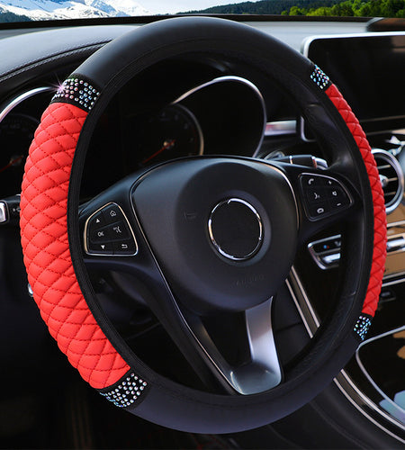 Leather Embroidered Three-dimensional Color Diamond-embedded Car Steering Wheel Cover Without Inner Ring