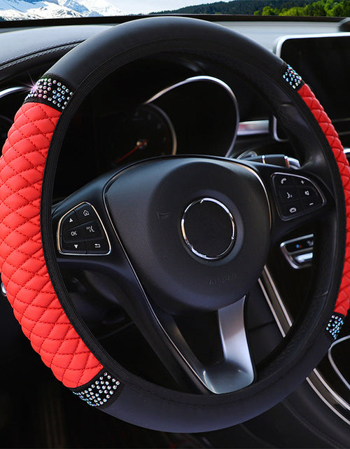 Load image into Gallery viewer, Leather Embroidered Three-dimensional Color Diamond-embedded Car Steering Wheel Cover Without Inner Ring
