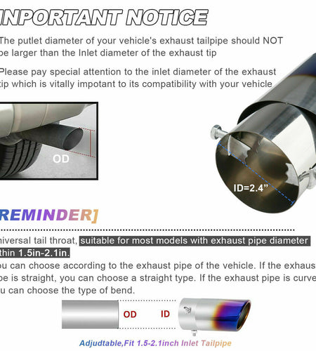 Car Exhaust Pipe Tip Rear Tail Throat Muffler Stainless Steel Round Accessories