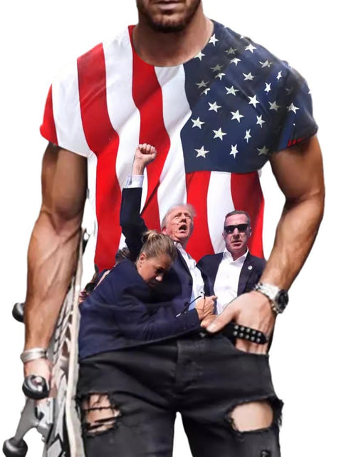 Load image into Gallery viewer, European And American Trump 3D Digital Printing Loose Round Neck Short Sleeve
