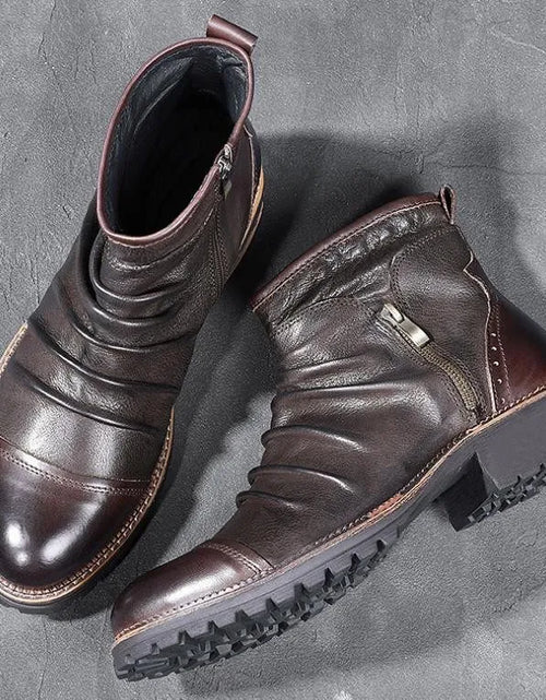 Load image into Gallery viewer, Leather shoes for men cowboy shoes Martin boots
