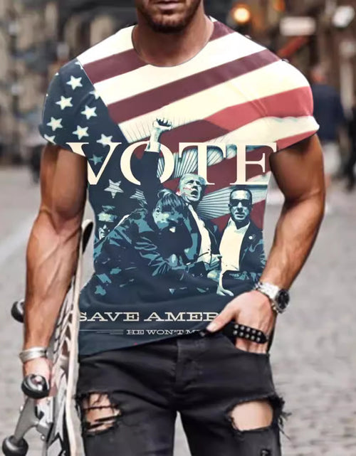 Load image into Gallery viewer, European And American Trump 3D Digital Printing Loose Round Neck Short Sleeve
