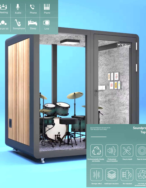 Load image into Gallery viewer, Mobile Soundproof Office Pod for 4–6 People  Portable Acoustic Meeting Room with Ventilation, LED Lighting, USB Ports &amp; Wheels
