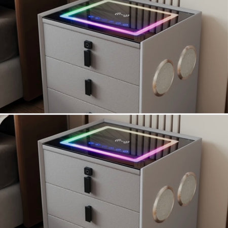 2 Smart Nightstand with Wireless Charging, 4 Bluetooth Speakers, LED Lights, Fingerprint Lock, 3 Drawers