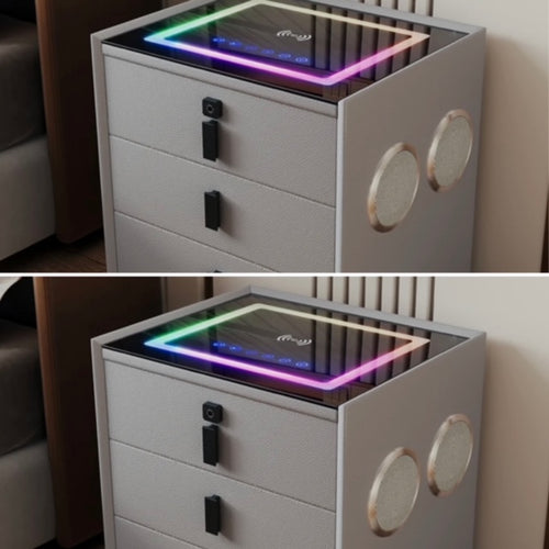 Load image into Gallery viewer, 2 Smart Nightstand with Wireless Charging, 4 Bluetooth Speakers, LED Lights, Fingerprint Lock, 3 Drawers
